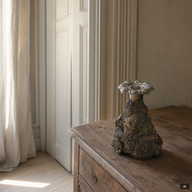 Olle Ohlsson, Sculpture/candle holder, bronze, silver, Stockholm 2020.