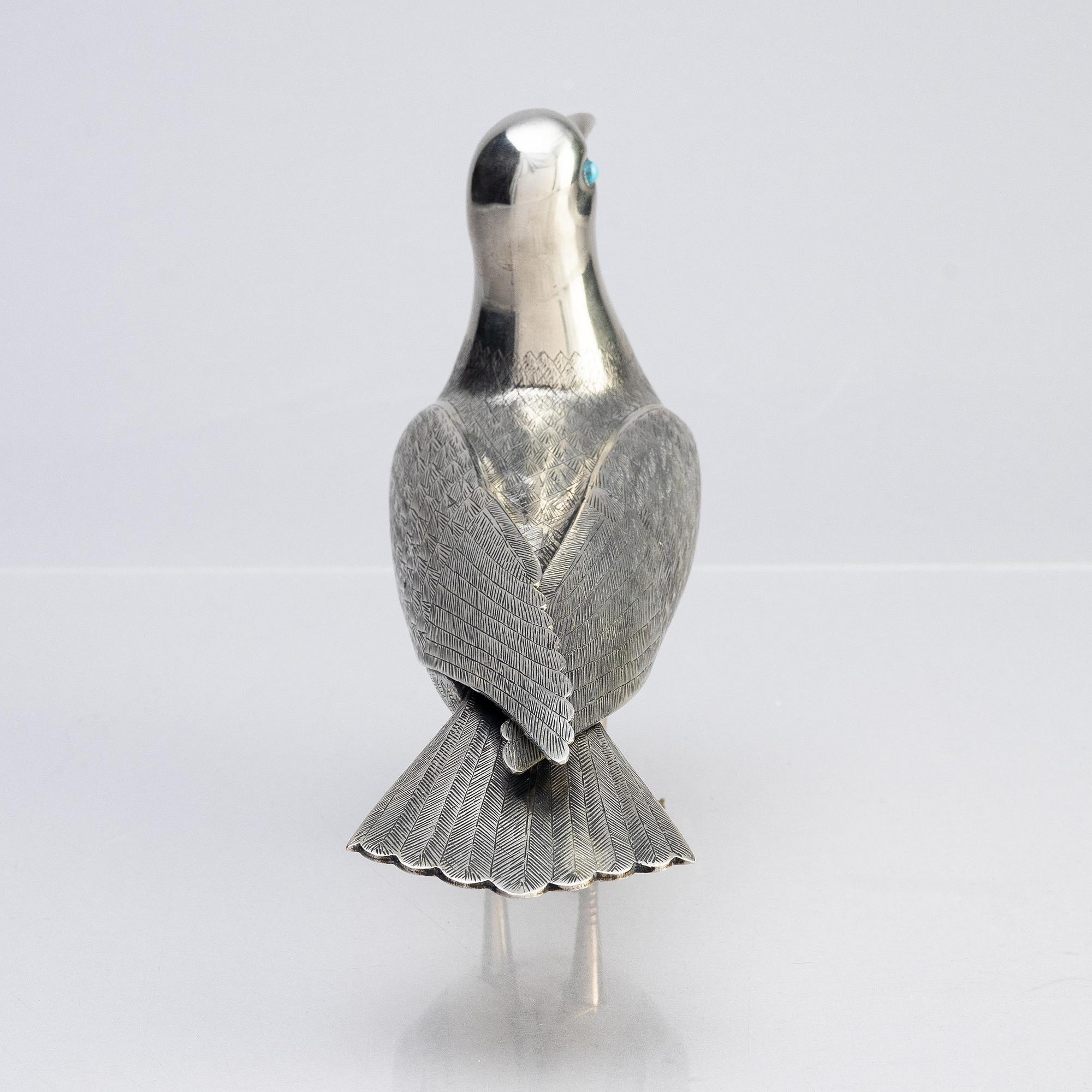 A Persian silver pigeon, the Qajar dynasty (1789–1925).