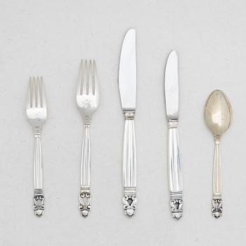 Johan Rohde, A set of sterling silver cutlery, “Konge/Acorn”, Georg Jensen, Denmark (26 pieces).