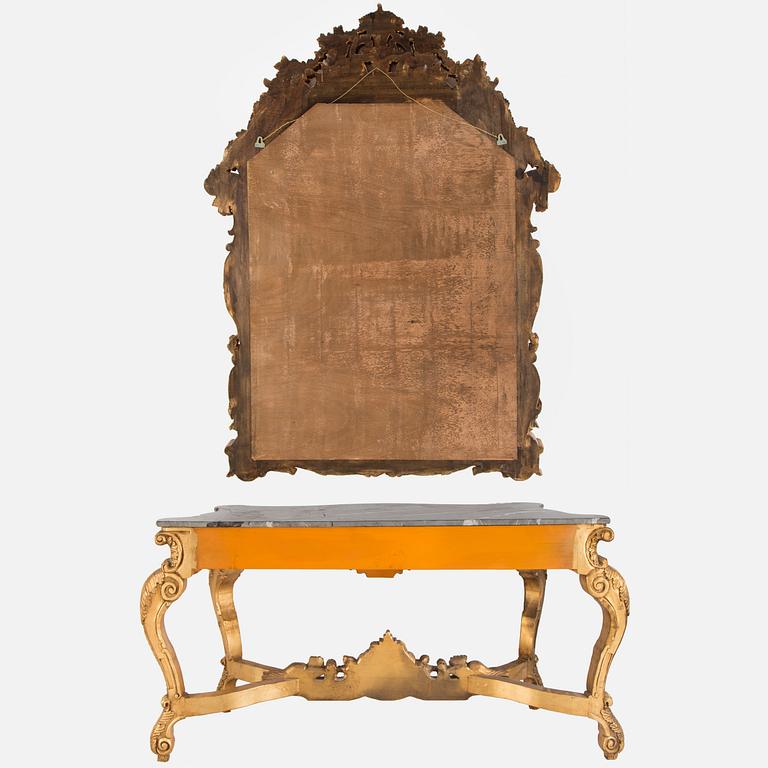 A later part of the 20th century mirror and consol table.