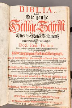 BIBLIA GERMANICA, "Das ist Die ganze Heilige Schrift Alten und Neuen Testaments..." Tryckt hos Johann Detlefffen 1716.