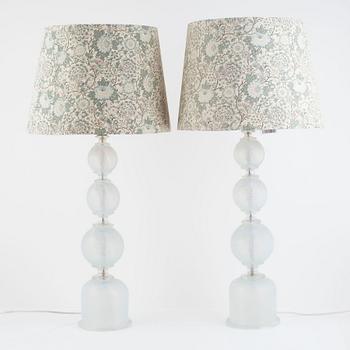 Table lamps, a pair, glass, probably Murano.