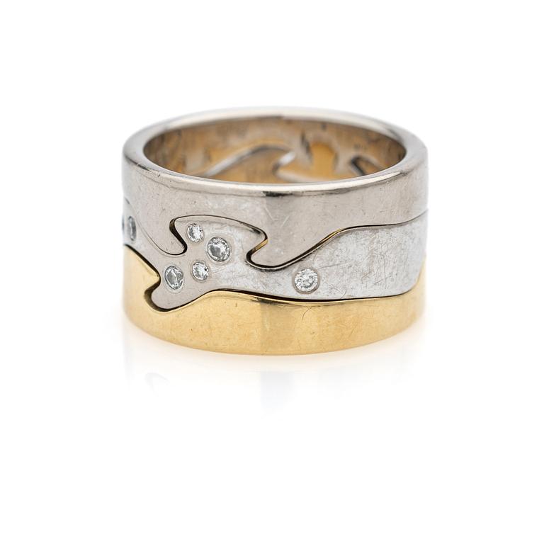 Georg Jensen, Ring, "Fusion", 3 +1 parts, 18K gold and white gold, set with brilliant-cut diamonds.