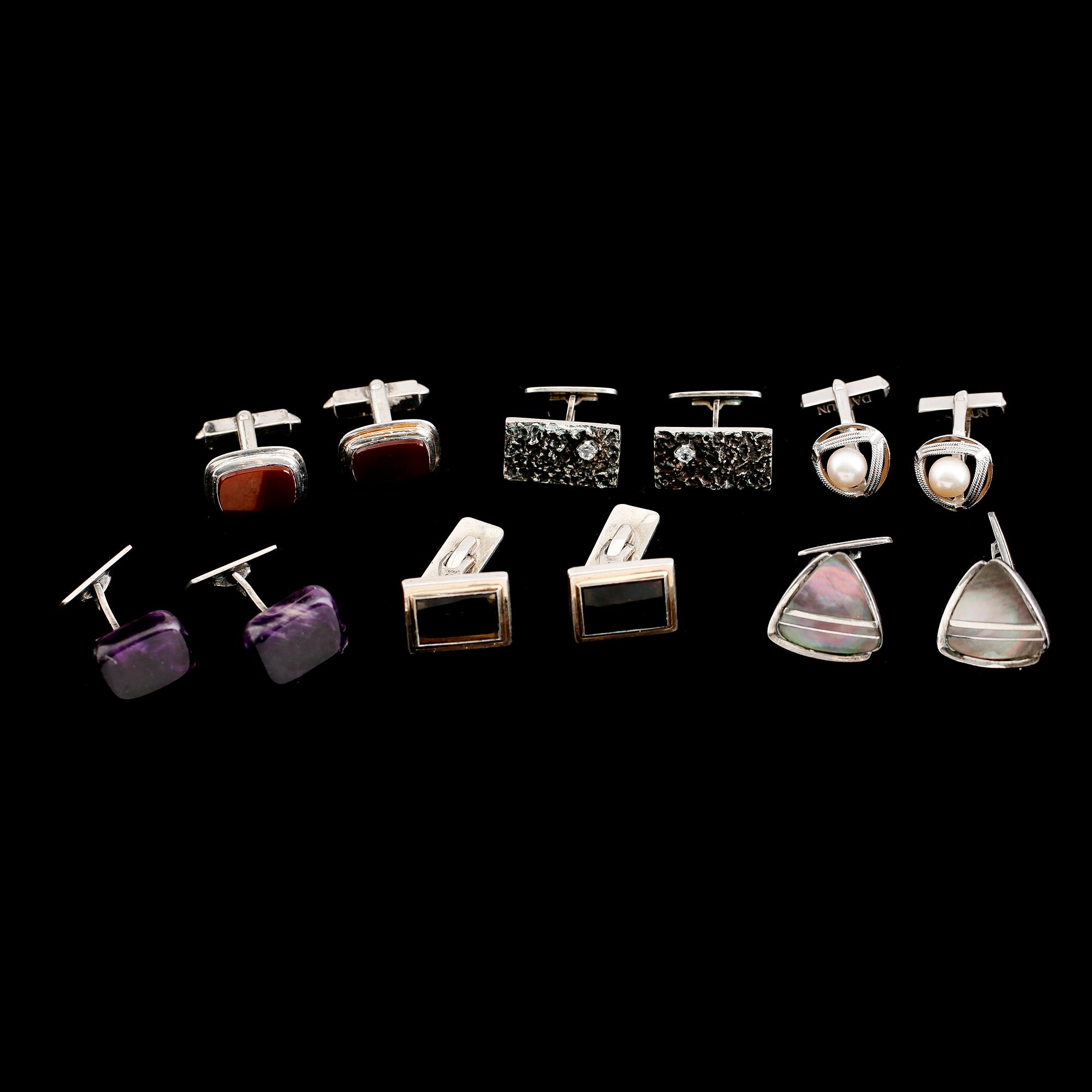 MANSCHETTKNAPPAR, 6 par, silver, 1900-talets andra hälft.