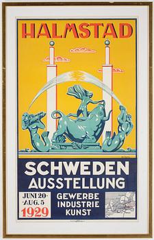 UTSTÄLLNINGSAFFISCH, Axel Olsson, Halmstad, 1929