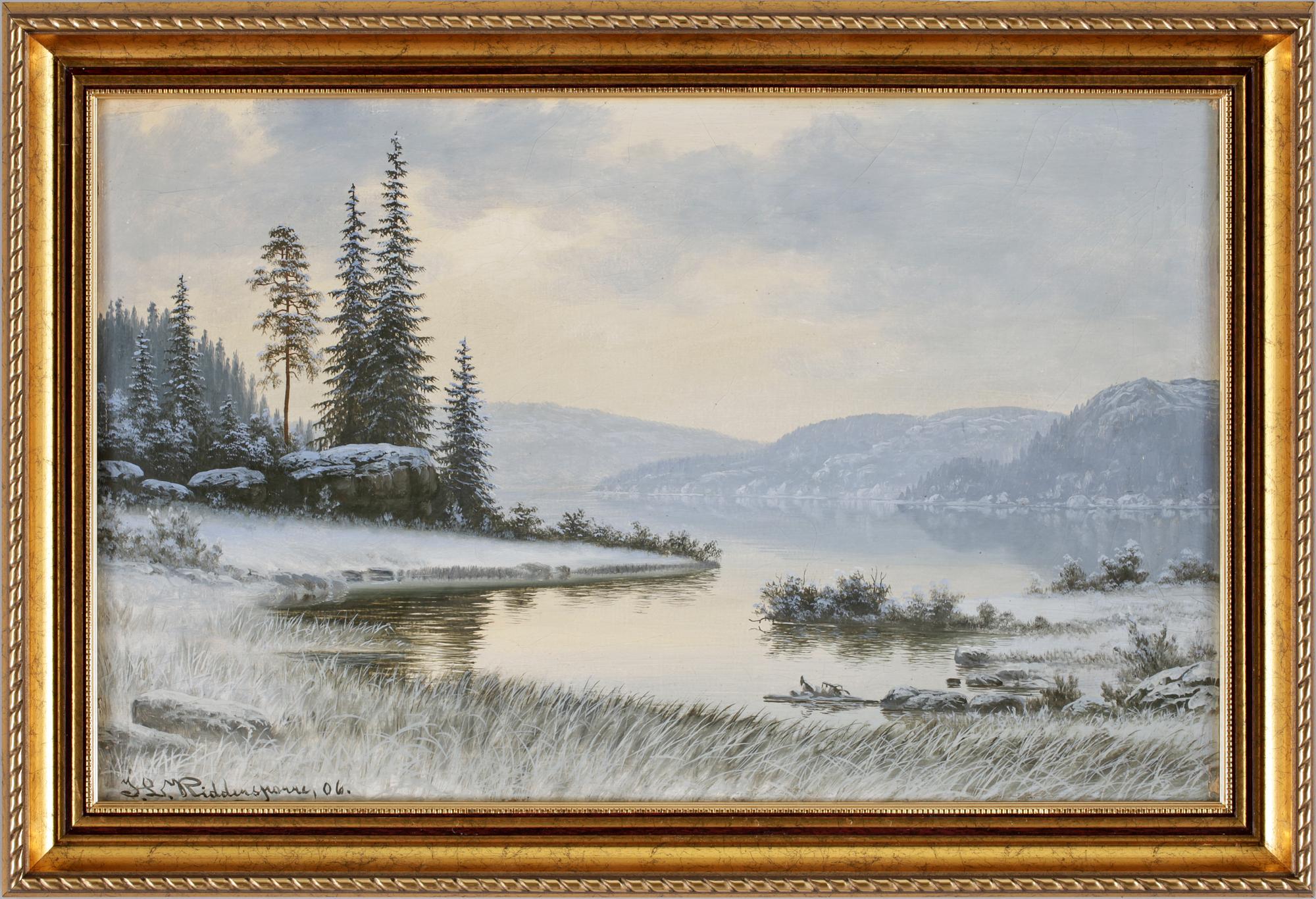 OKÄND KONSTNÄR, olja på duk, ett par. Sign JS Riddersporre 1906.