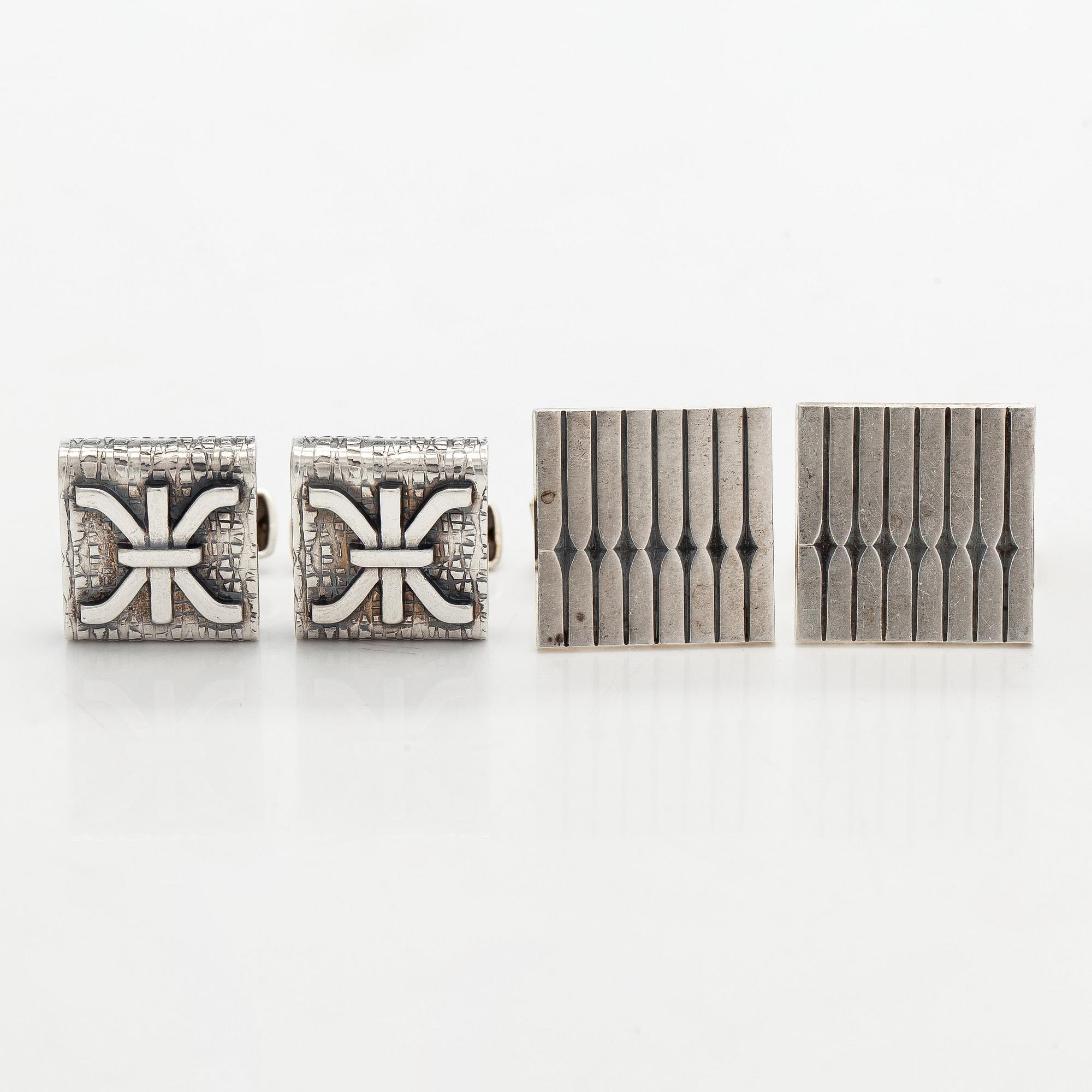 Elis Kauppi, cufflinks, 4 pairs, silver, tiger's eye, onyx, Kupittaan Kulta, Turku 1960s.