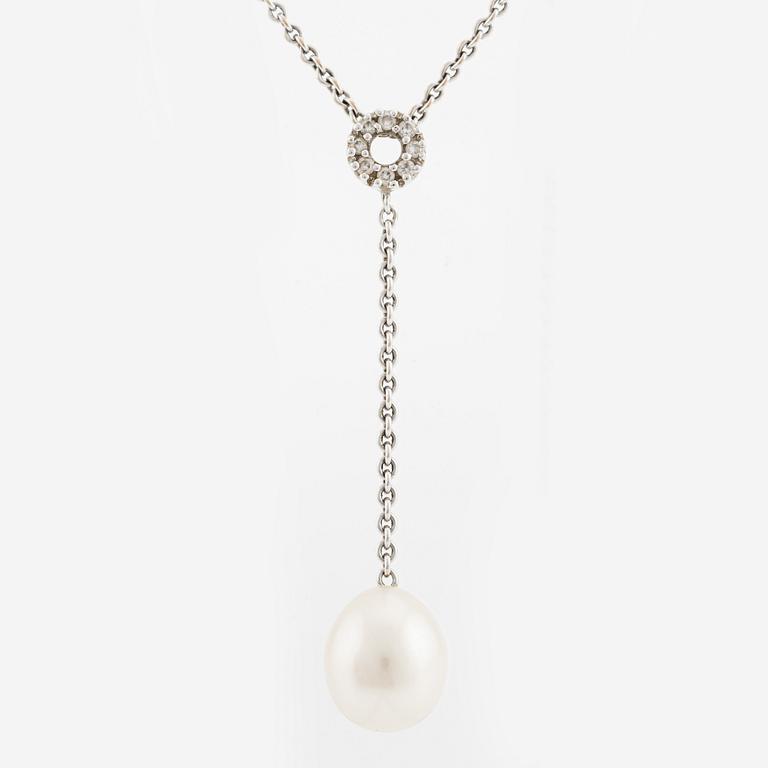 Necklace, Strömdahls, white gold with brilliant-cut diamonds and cultured pearl.