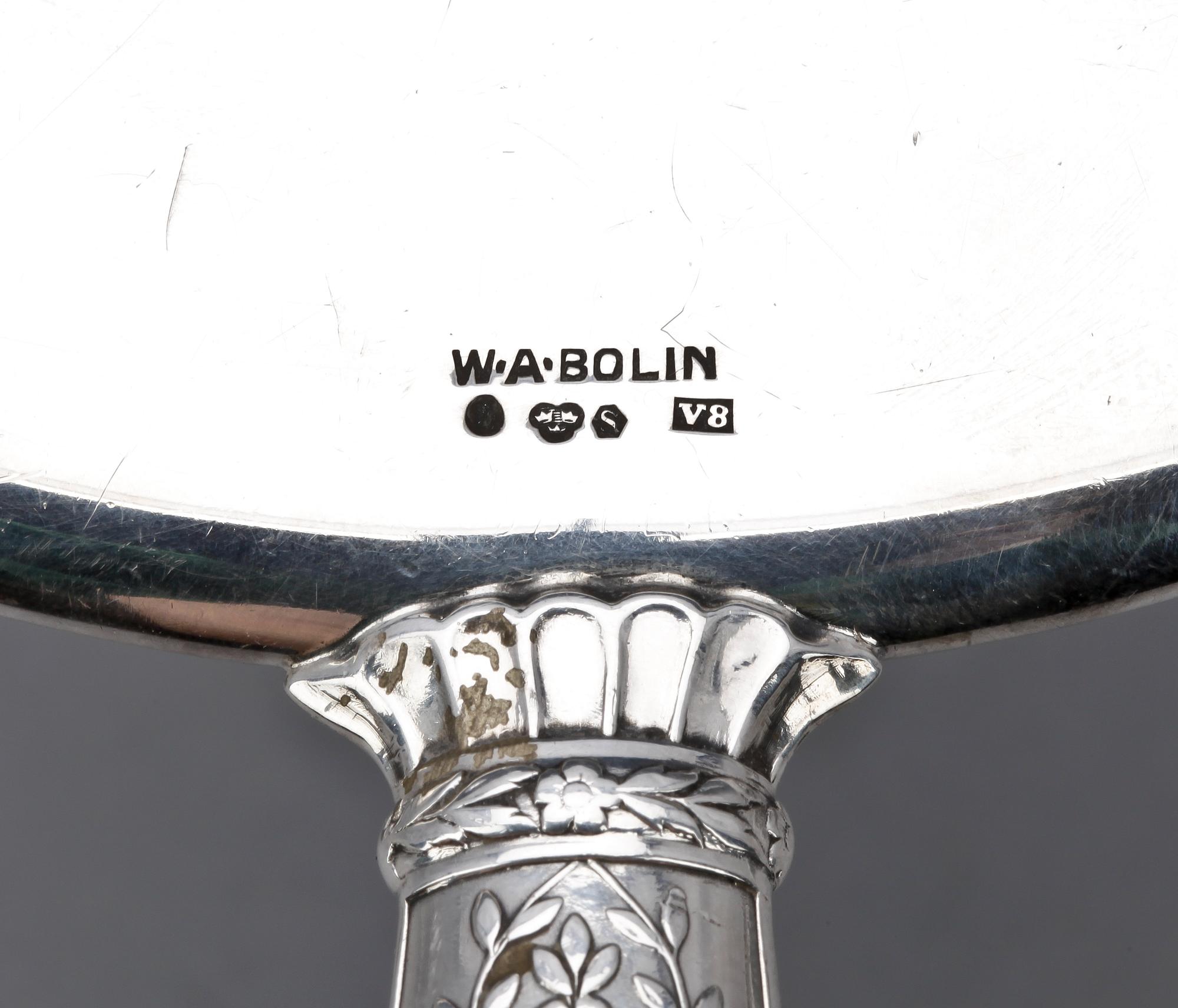 HANDSPEGEL SAMT BORSTE, silver. WA.Bolin, Stockholm 1947.