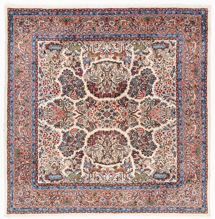 A rug, Kerman, figural, ca 222 x 218 cm.