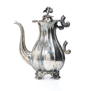 Christian Hammer, kaffekanna, silver, nyrokoko, Stockholm 1856.