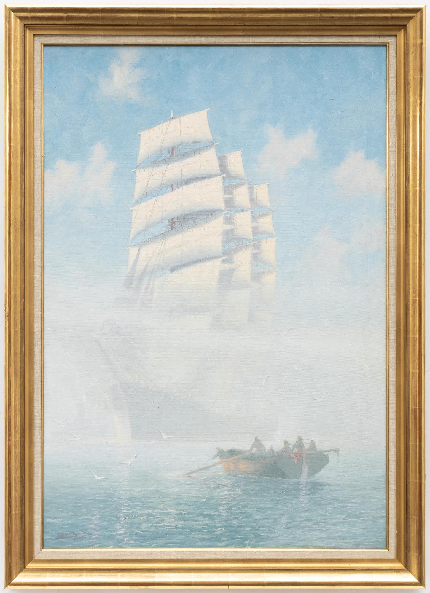 Adolf Bock, Three-masted ship in haze.