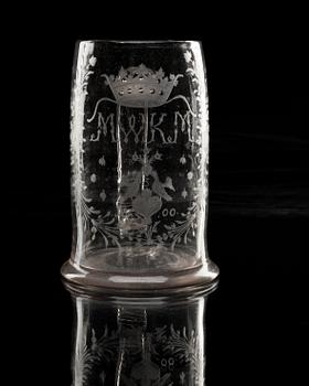 An engraved Swedish wedding tankard, dated 1800.