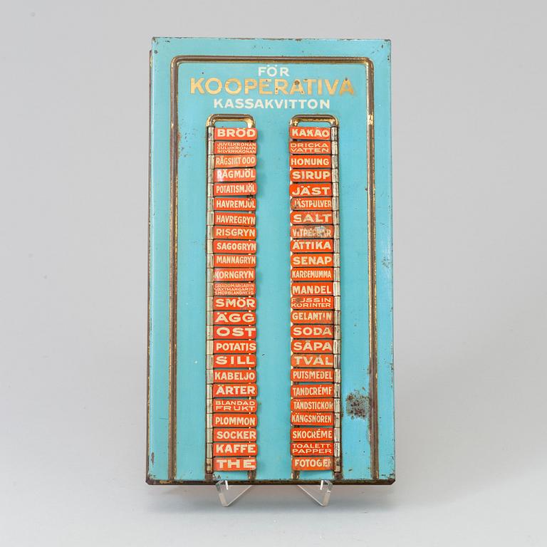 A tin box for purcheses and receipts, 1930's/40's.