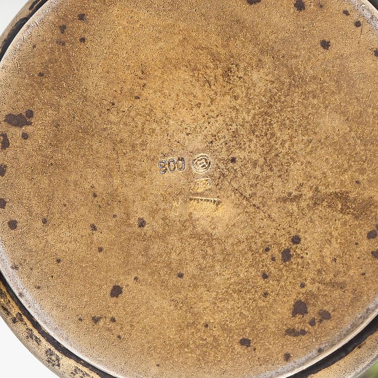 A pair of bud vases in parcel-gilt silver and guilloche enamel, early 20th century.