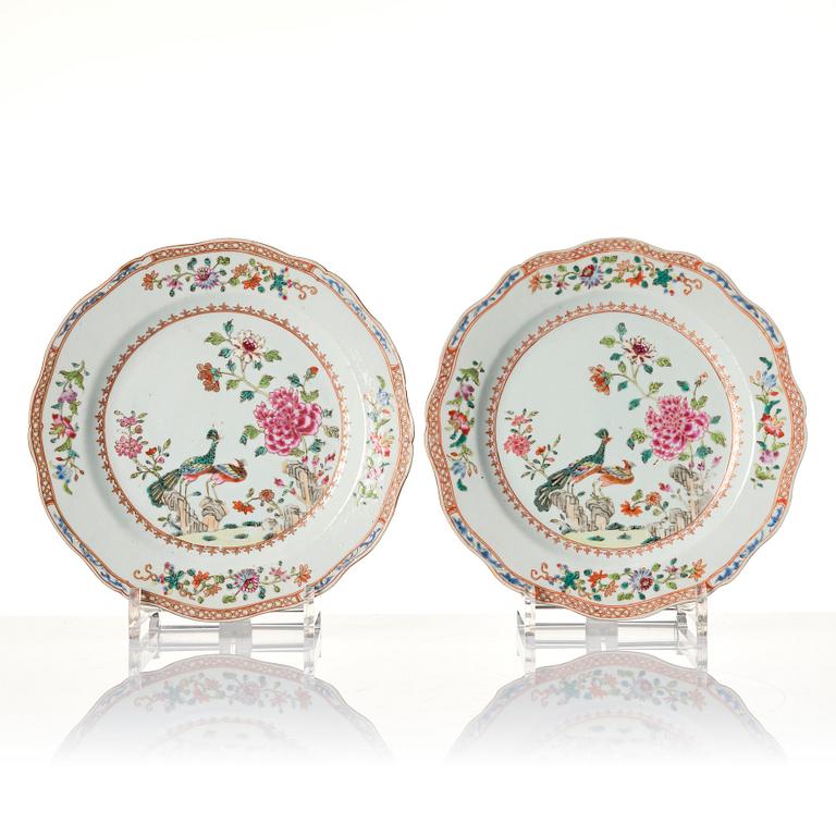 Tallrikar, sex stycken, kompaniporslin. Qingdynastin, Qianlong (1736-95).