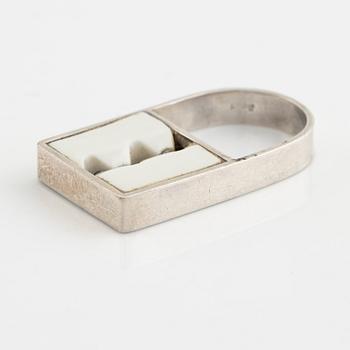 Anton Michelsen, ring, silver with porcelain, Denmark 1960-70's.
