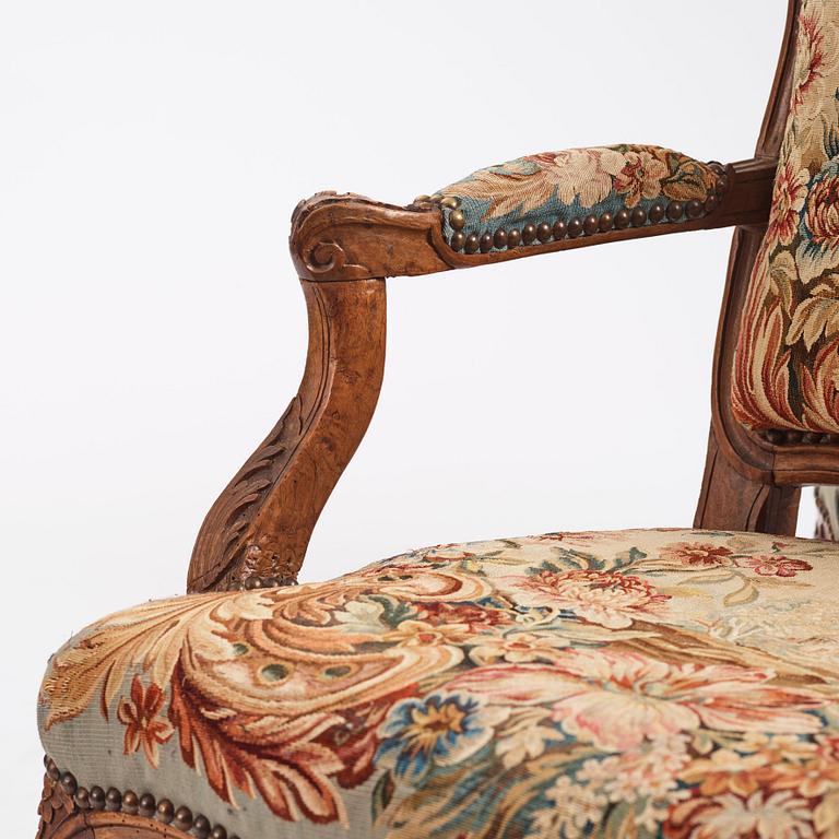 A set of six Louis XV armchairs, mid 18th century.