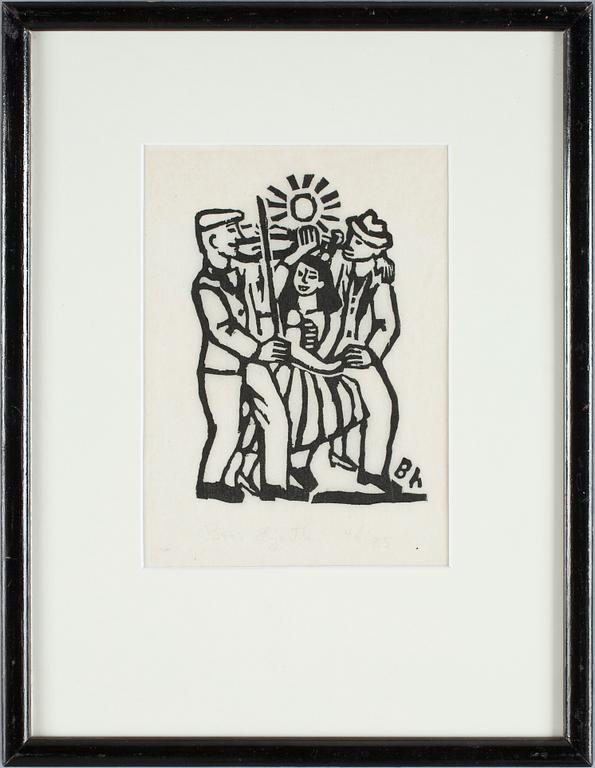 BROR HJORTH, träsnitt, sign o numr 46/85.