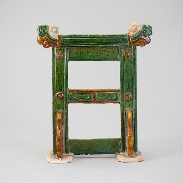 A green an yellow glazed portal/stand, presumably Ming dynasty.