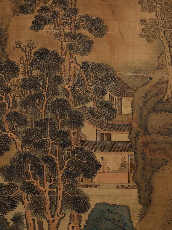 A Chinese scroll painting, ink and colour on silk, signed “蒋桐” Jiang Tong, syclical date jiaxu, 17th/18th century.