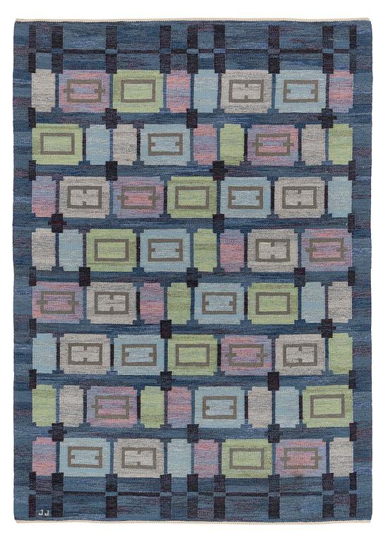 Judith Johansson, a carpet, 'Spise hall', flat weave, c. 283 x 199 cm, signed JJ.