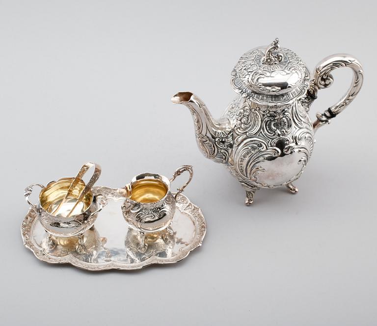 KAFFESERVIS, 5 delar, silver, Gewe, 1958/60. Vikt ca 1527 gram.
