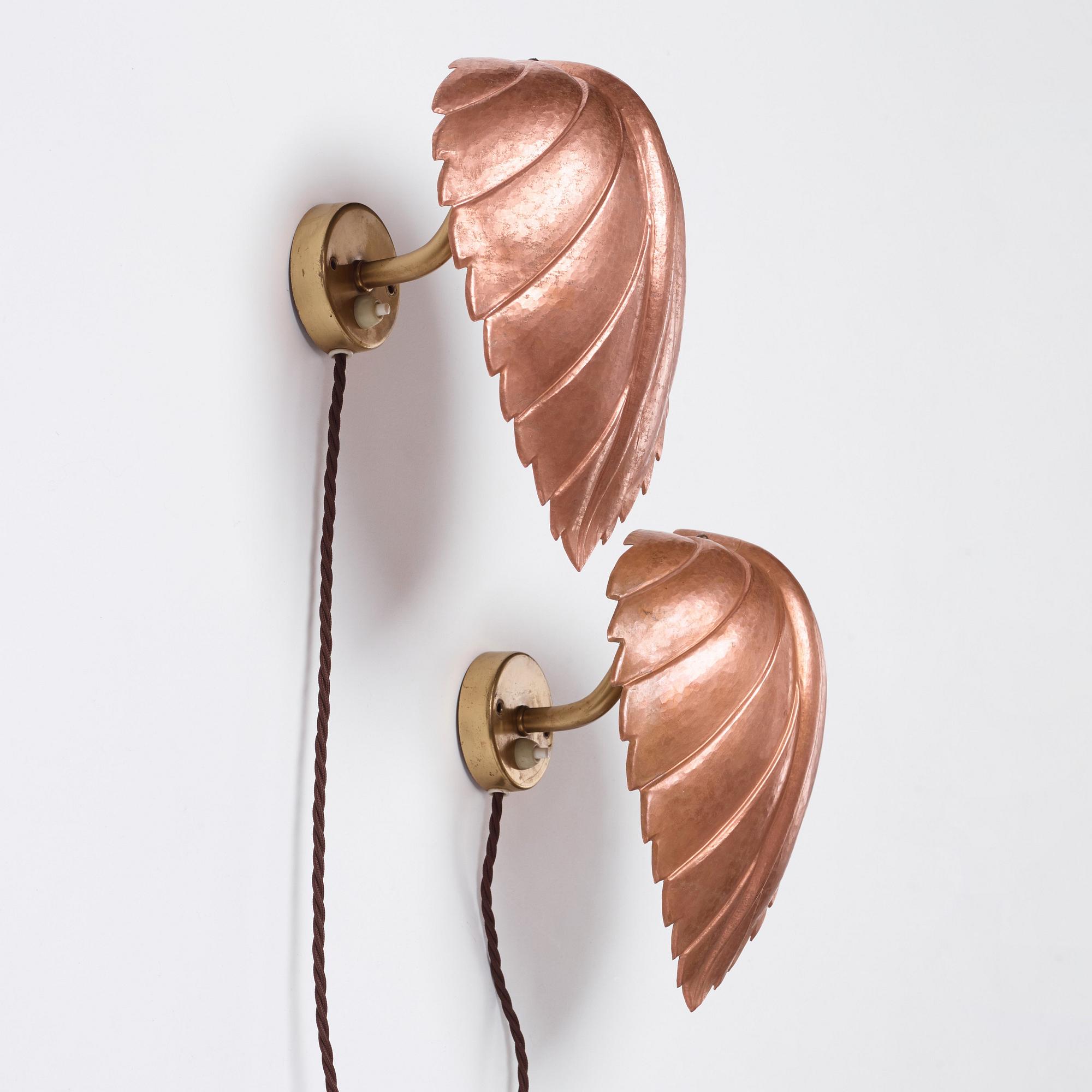 Hans Bergström, vägglampor 1 par, modell "C443", ateljé Lyktan, Åhus 1940-tal.