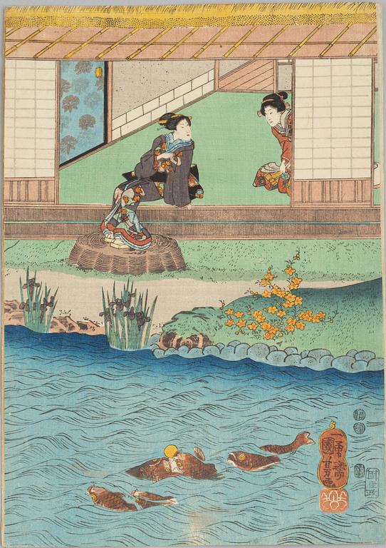 Utagawa Kuniyoshi, three woodblock prints.