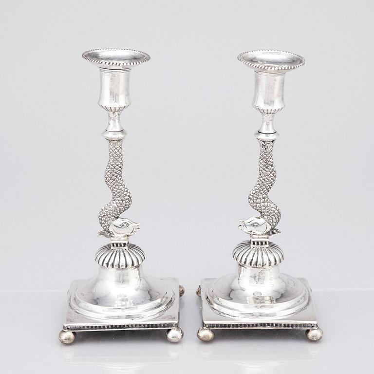 A pair of Swedish silver candle sticks, marks of Carl Magnus Ryberg, Stockholm, around 1820.