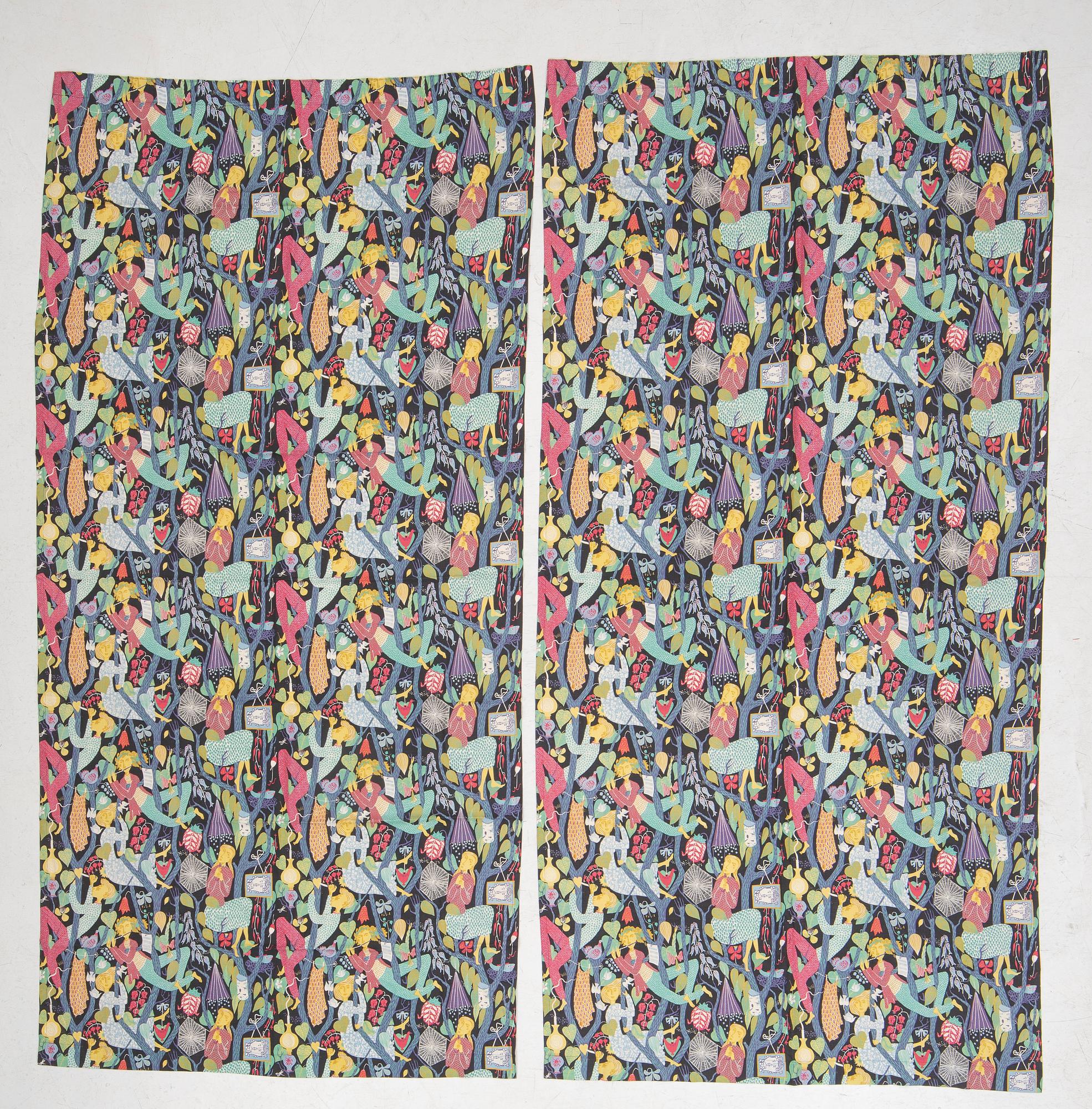 Stig Lindberg, a pair of curtains in the pattern "Melodi", Ljungbergs Textiltryck, Floda, Sweden.