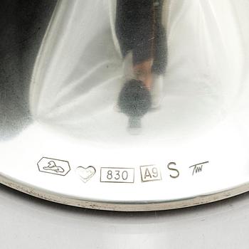 Tapio Wirkkala, a pair of 'Trumpetti' silver candlesticks, Tavastehus, Finland 2002.