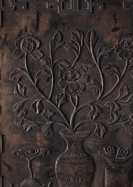 Paneler, fyra stycken, hardwood. Kina, Qingdynastin (1664-1912).