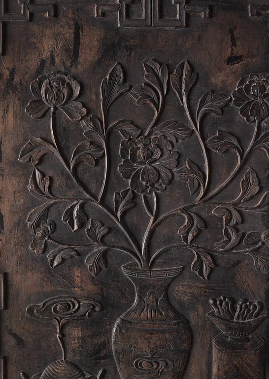 Paneler, fyra stycken, hardwood. Kina, Qingdynastin (1664-1912).