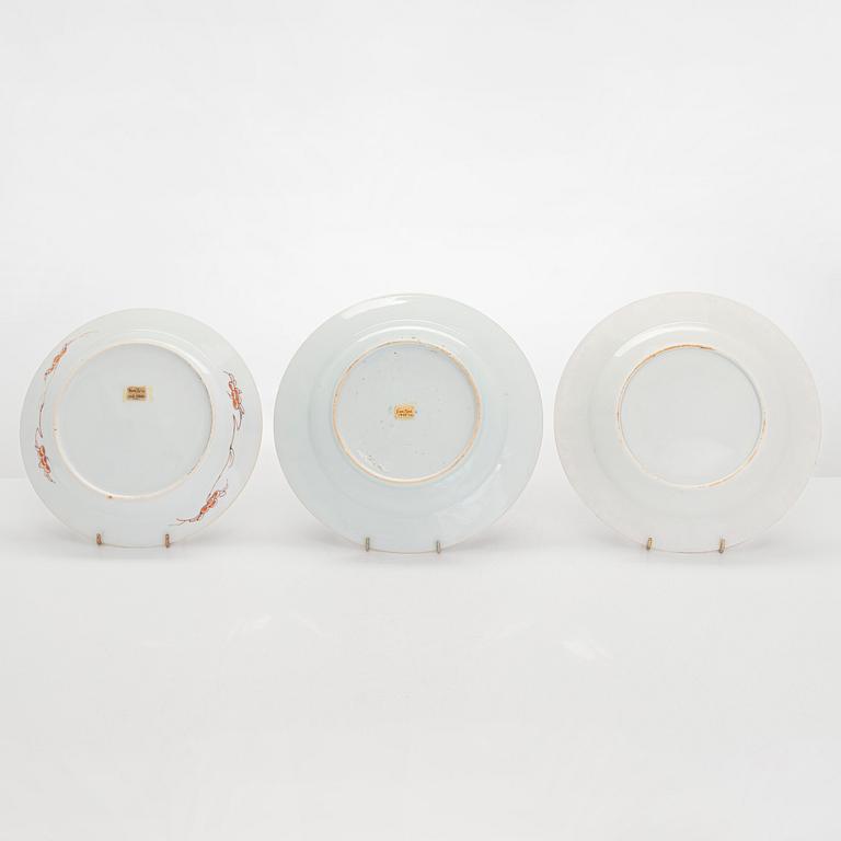 Nine Chinese porcelain dishes, Qing dynasty,  18th century and early 19th century.