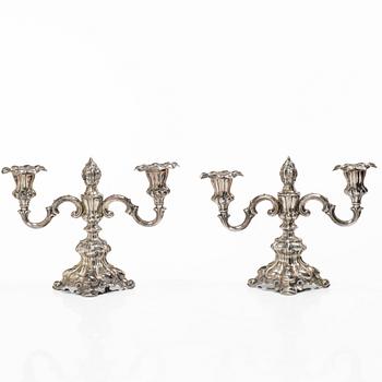 A pair of Baroque style silver candelabras, C.G.Hallberg, Stockholm, Sweden, 1945.