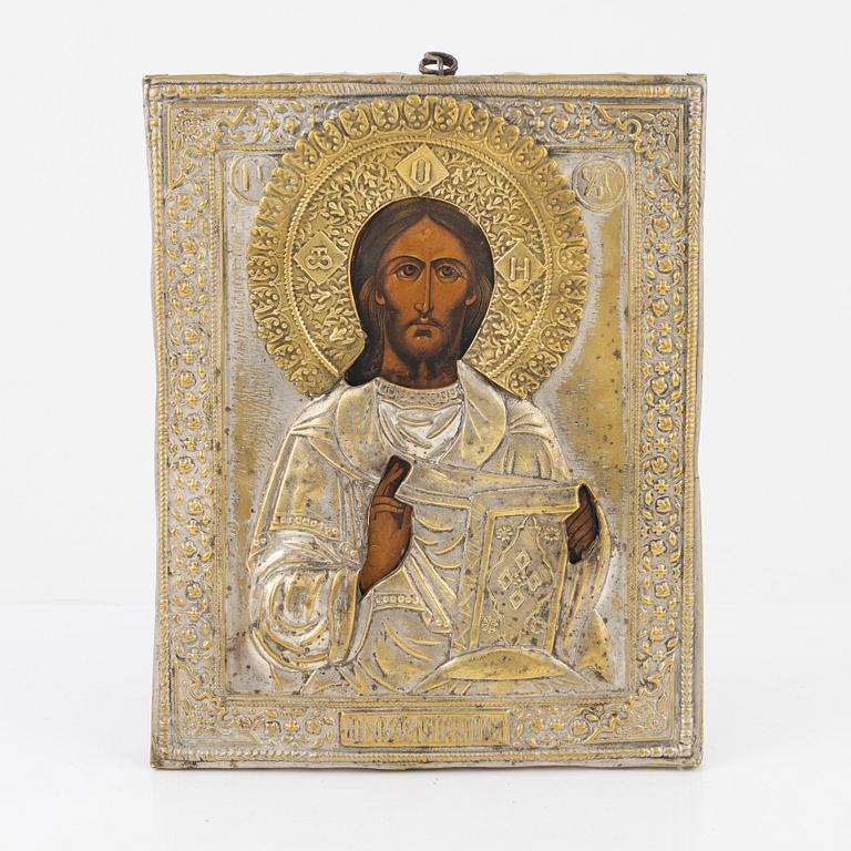Icon with silver plate, late 19th/early 20th century.