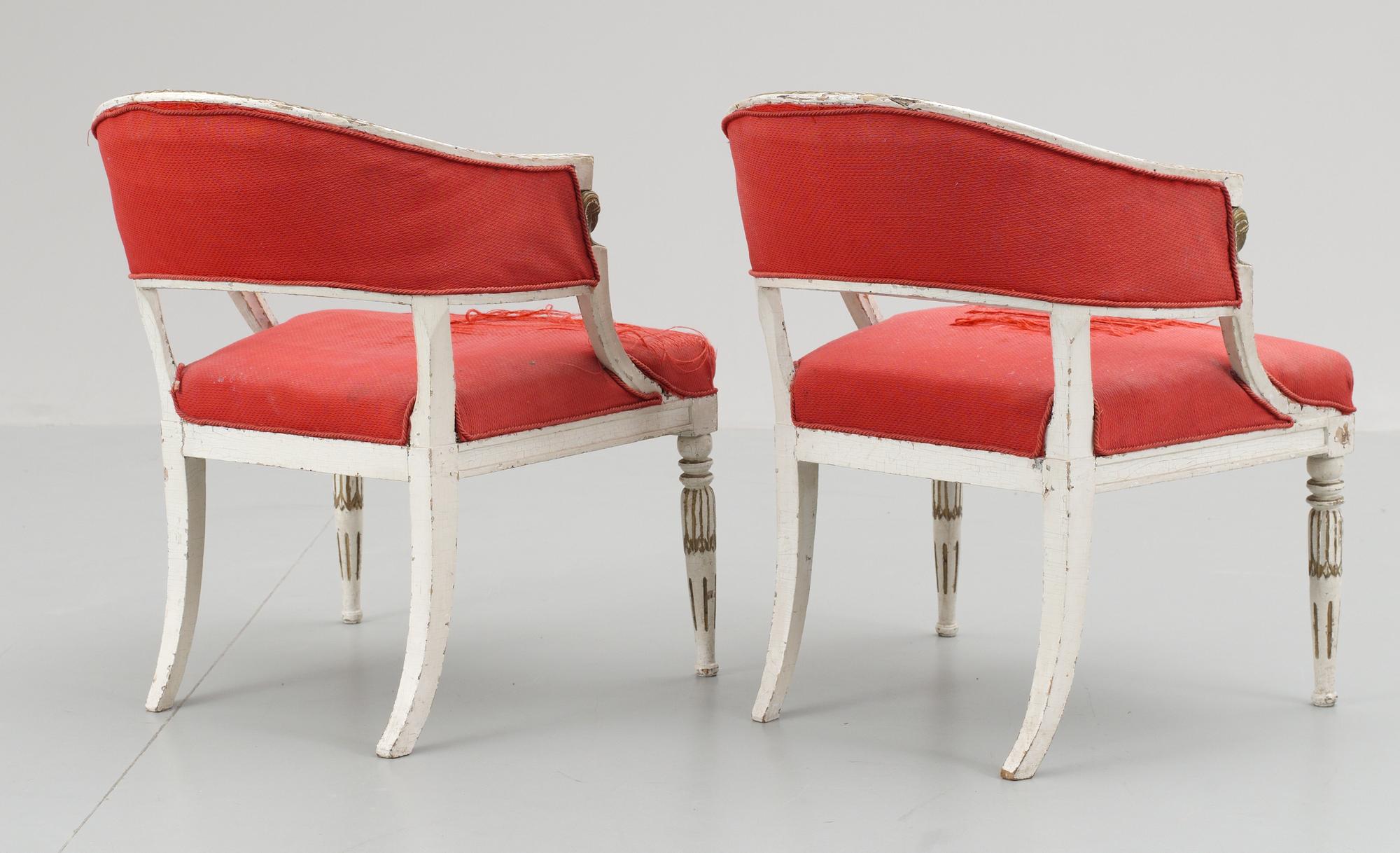 A pair of late Gustavian circa 1800 armchairs.