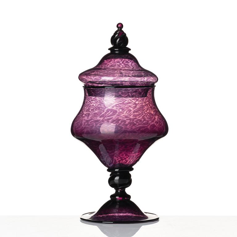 Simon Gate, a large purple lidded goblet 'Graal', Orrefors Sweden 1921.