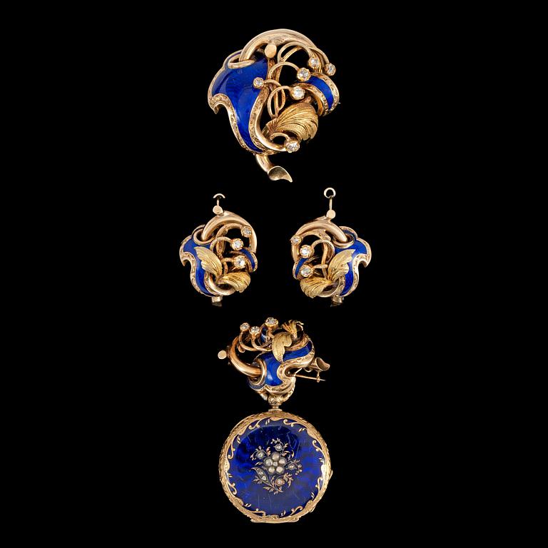 A Russian mid 19th century set of jewelery, original box marked Gustav Fabergé.