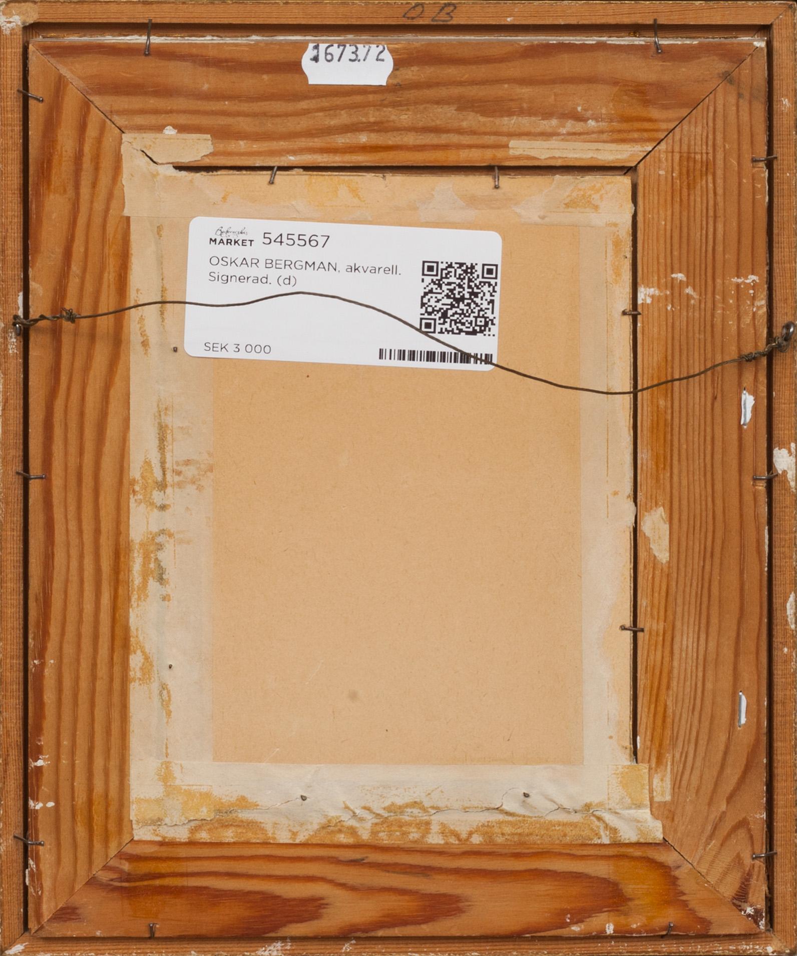 OSKAR BERGMAN, akvarell. Signerad.