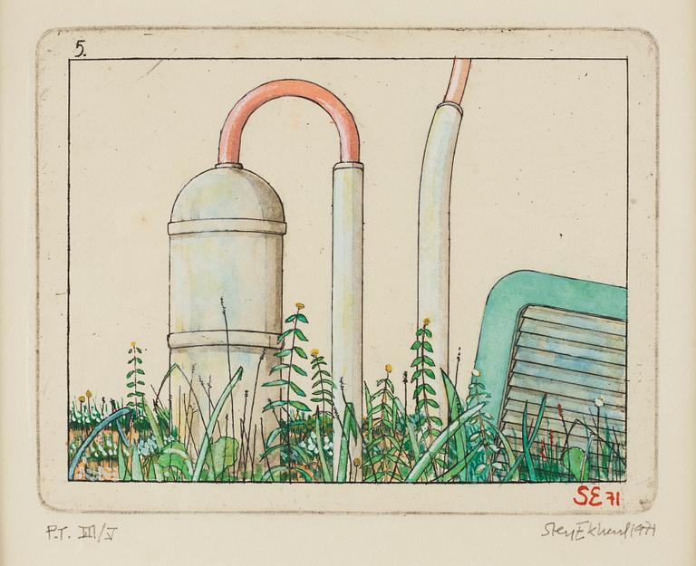 Sten Eklund, drypoint etching with watercolour, 1971, signed PT III/V.