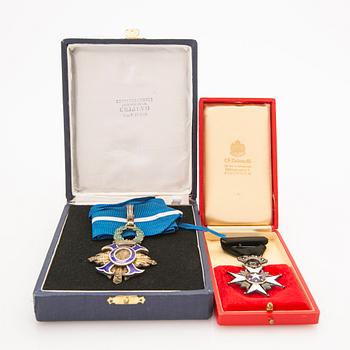 Two medals. The Royal Order of the Polar Star, Stockholm, and the Order of Civil Merit, Spain, 20th century.