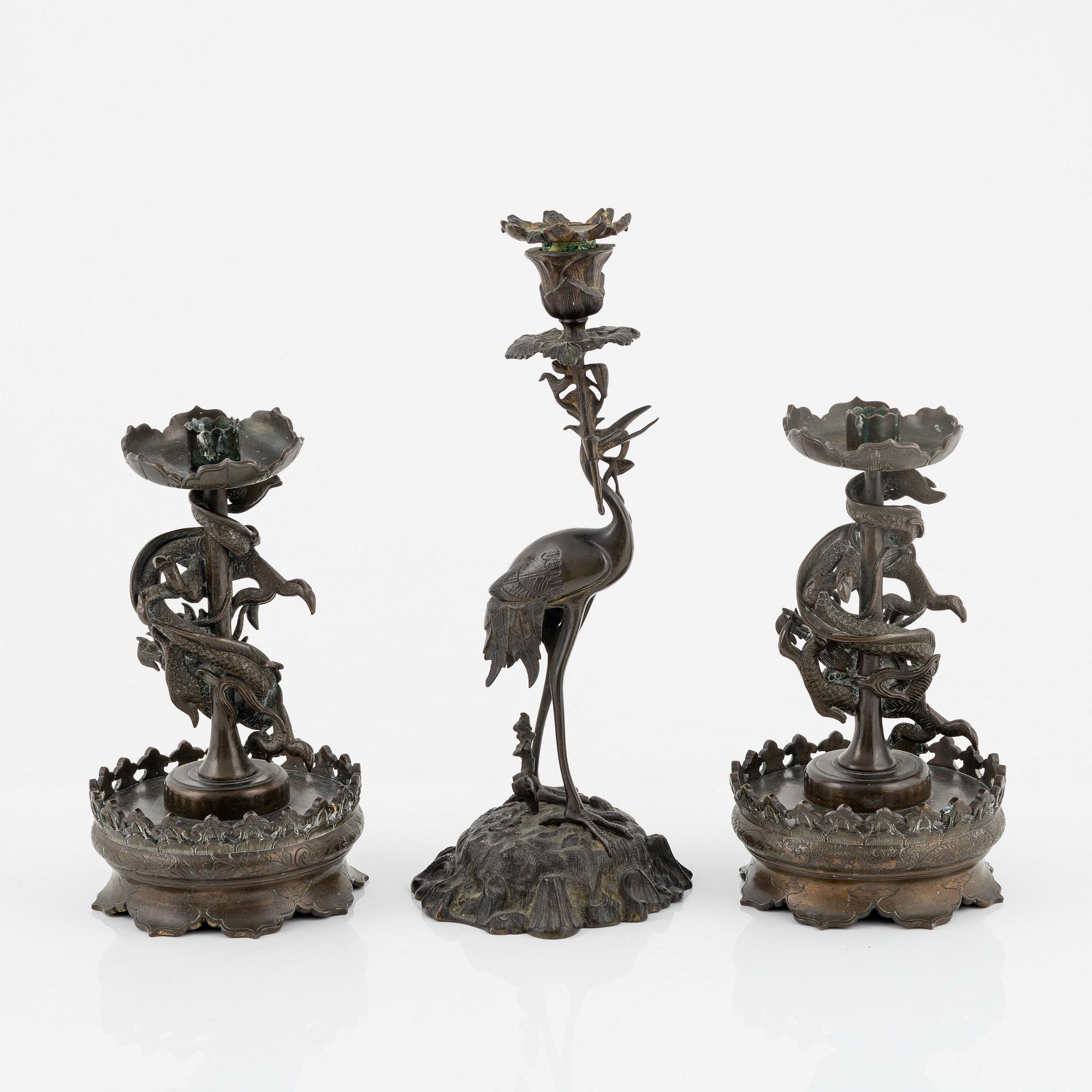 Ljusstakar, 3 st, Japan, omkring år 1900.