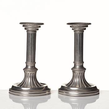 A pair of Gustavian pewter candlesticks by R Ryman 1784.