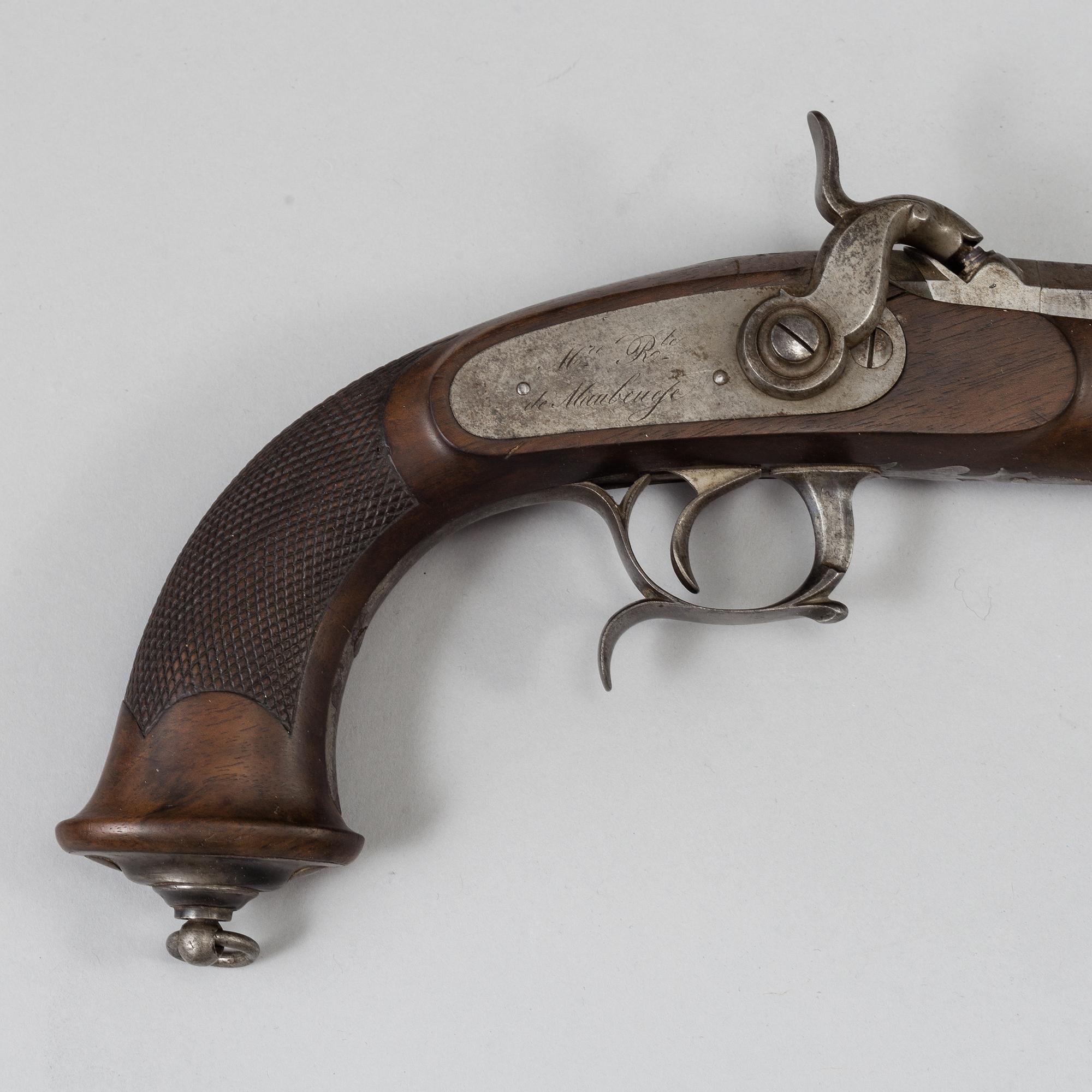 A 1840's French cased percussion pistols marked: Mre Rle de Maubeuge.