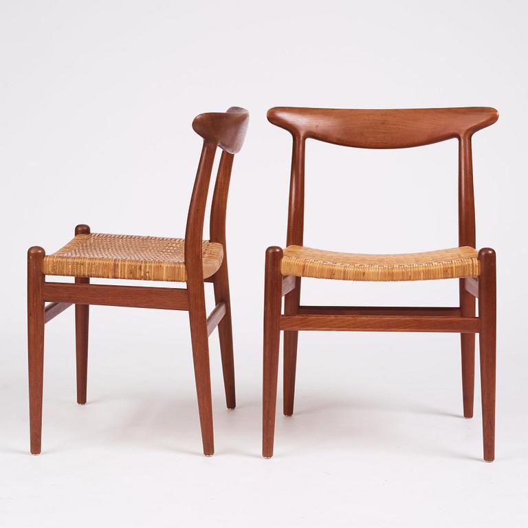 Hans J. Wegner, a set of eight teak chairs, model "W2", C.M. Madsen, Denmark 1950s.