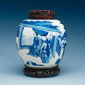 1875. A blue and white jar, Qing dynasty, Kangxi (1662-1722).