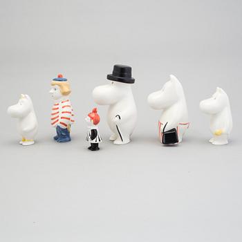 Six TUULIKKI PIETILÄ porcelain Moomin figuries from Arabia, 1990's.