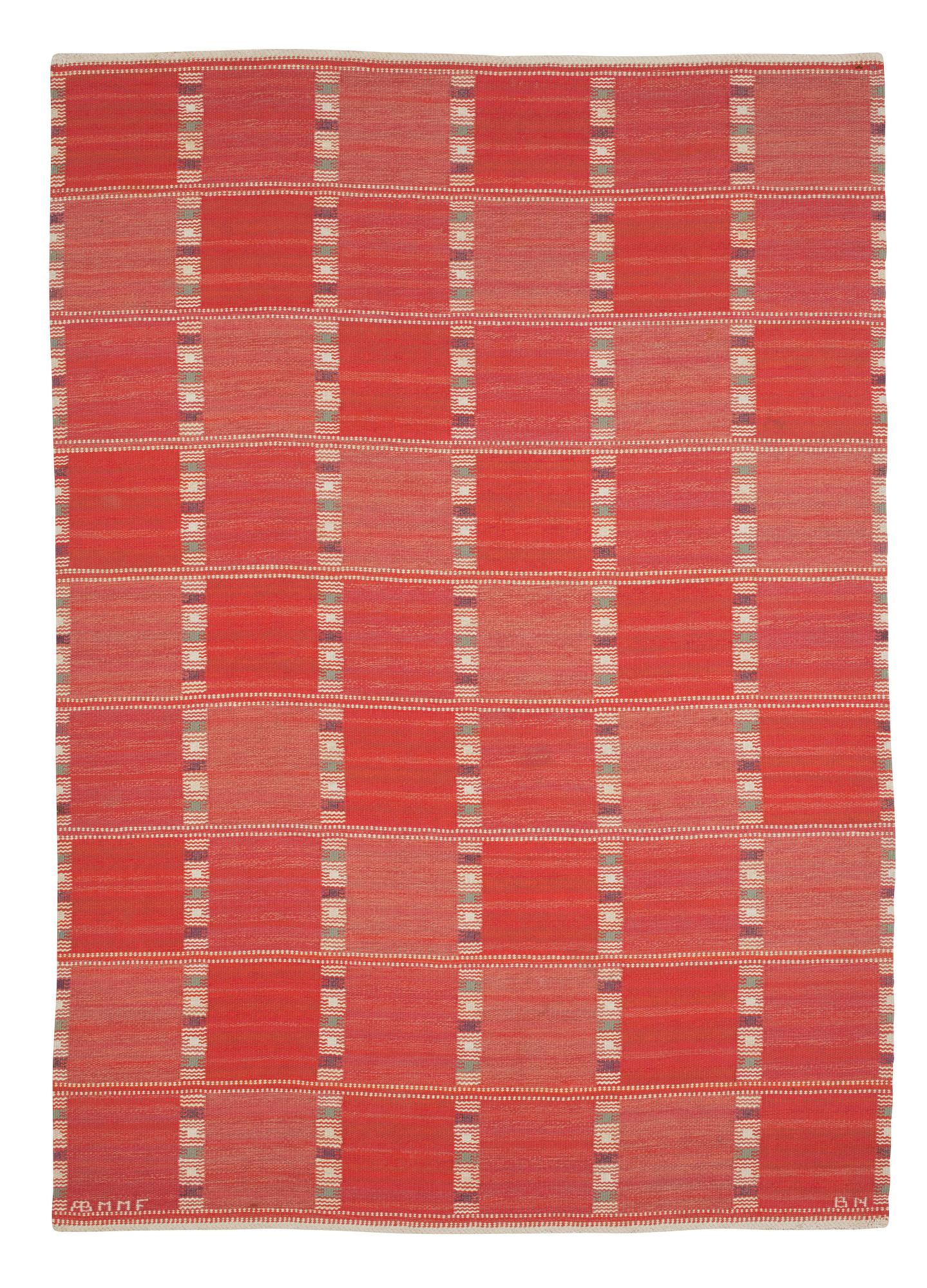 CARPET. "Falurutan, röd". Flat weave. 238 x 170,5 cm. Signed AB MMF BN.